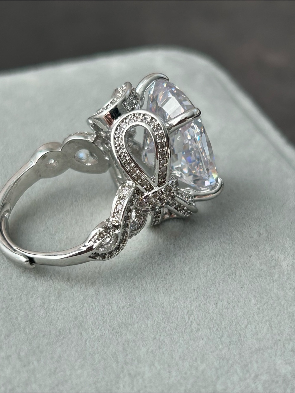 Silver Tone Cushion-Cut Cubic Zirconia Cocktail Ring - Picture 4 of 6